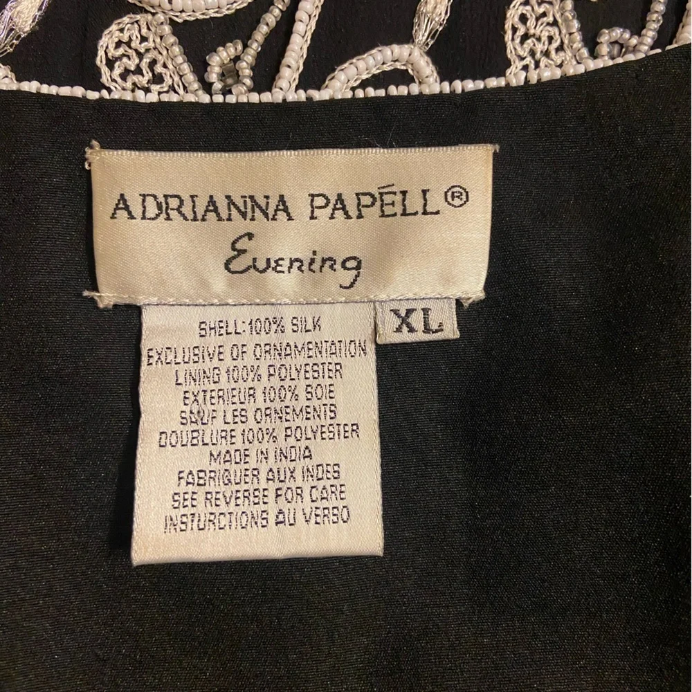 Vintage Adrianna Papell Evening Jacket Womens 100% Silk Black Beaded Formal